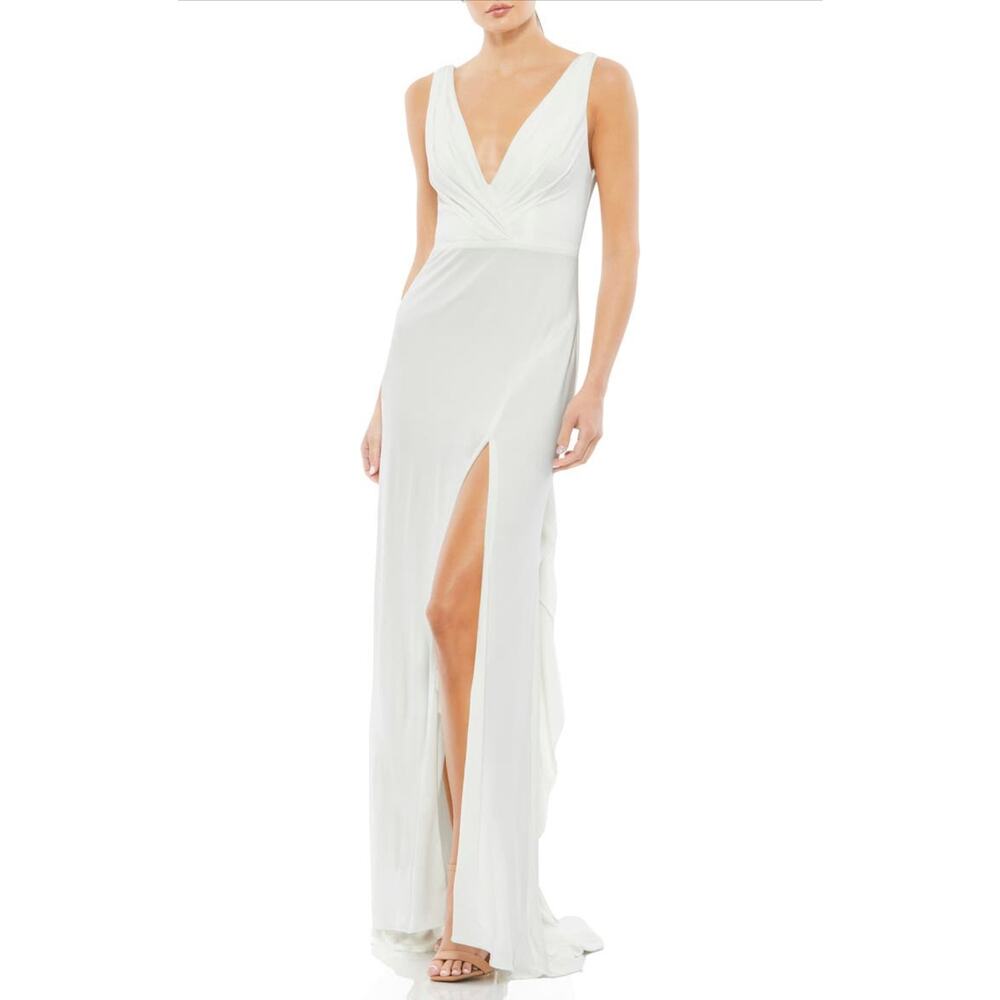 Mac Duggal Ivory Surplice Gown Cowl Back Formal Dress Size 2